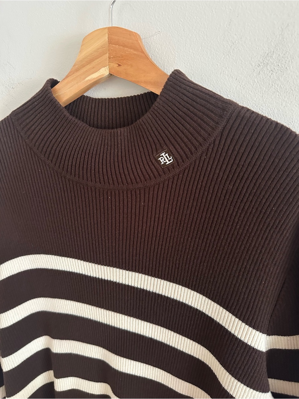 Vintage Lauren Ralph Lauren brown striped mock neck sweater - Picture 3 of 7
